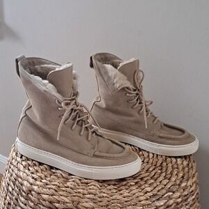 Common Projects Womens Luxury Tan Suede/Cream Shearling Sneaker‎ Boots EU37/US7
